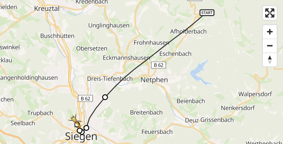 Flugroute Rettungshubschrauber Netphen - Siegen, 01 August 2026, 16:16