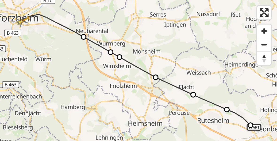 Flugroute Rettungshubschrauber Leonberg Hospital - Pforzheim, 01 August 2026, 16:17