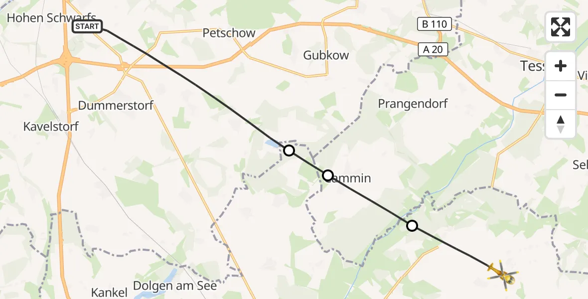 Flugroute Ambulanzhubschrauber Dummerstorf - Wardow, 01 August 2026, 16:23