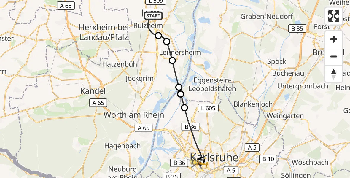 Flugroute Ambulanzhubschrauber Rülzheim - Sankt Vincentius Hospital, 01 August 2026, 16:26