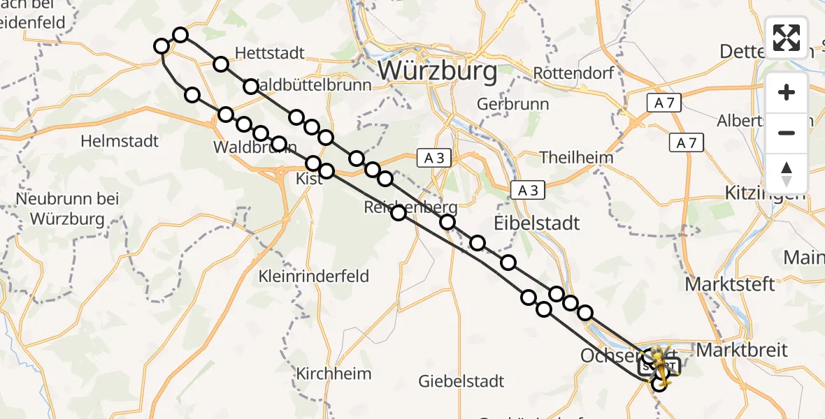 Flugroute Rettungshubschrauber Ochsenfurt Hospital - Ochsenfurt Hospital, 01 August 2026, 16:28