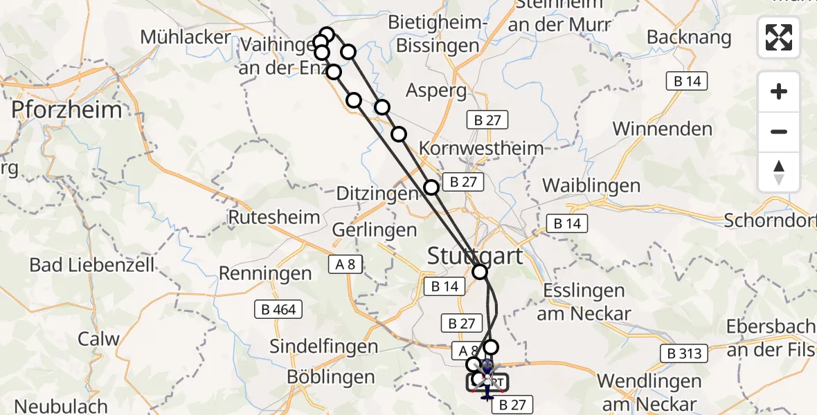 Flugroute Polizeihubschrauber Flughafen Stuttgart - Flughafen Stuttgart, 01 August 2026, 16:30