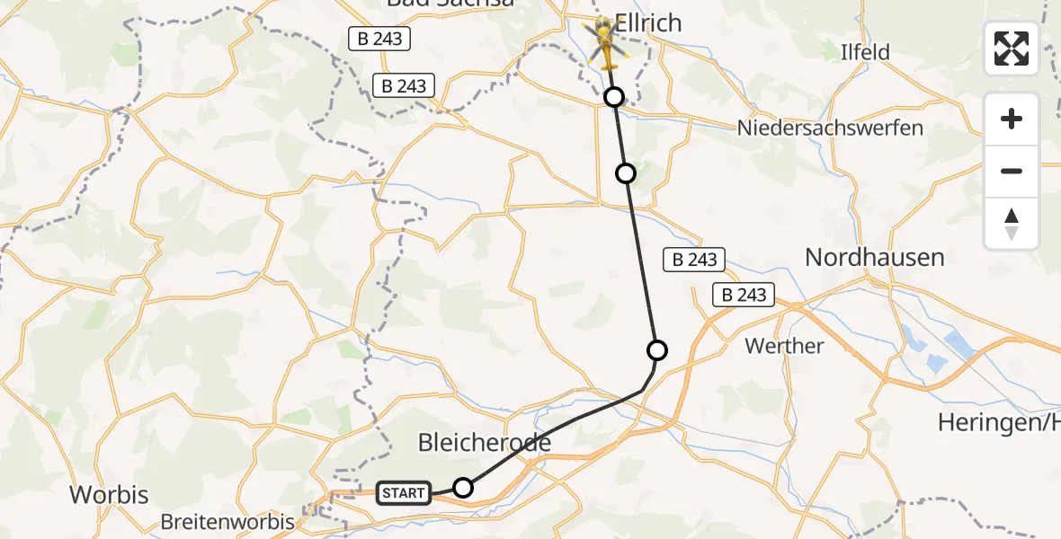 Flugroute Rettungshubschrauber Sollstedt - Walkenried, 01 August 2026, 16:36