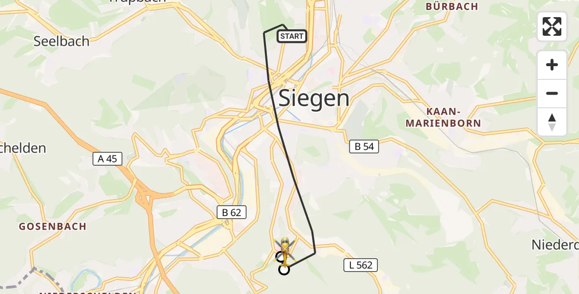 Flugroute Rettungshubschrauber Siegen - Evangelisches Jung-Stilling Hospital, 01 August 2026, 16:38