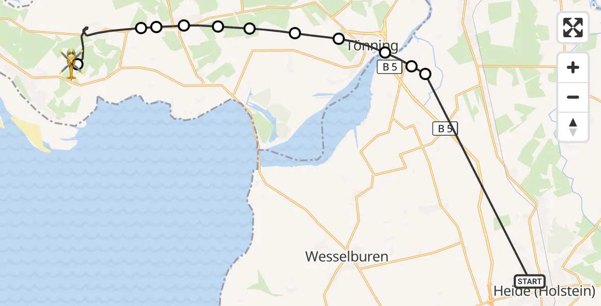 Flugroute Ambulanzhubschrauber Heide - Sankt Peter-Ording Flughafen, 01 August 2026, 16:44