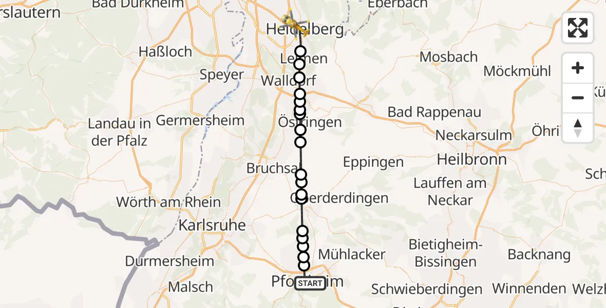 Flugroute Rettungshubschrauber Pforzheim - Heidelberg, 01 August 2026, 16:52