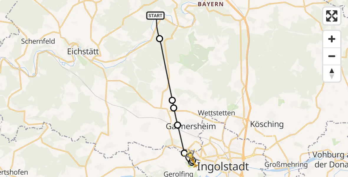 Flugroute Rettungshubschrauber Walting - Ingolstadt Hospital, 01 August 2026, 16:57