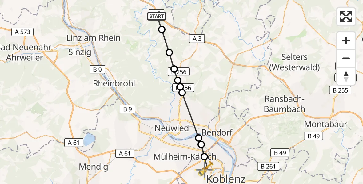 Flugroute Rettungshubschrauber Neustadt (Wied) - Koblenz, 01 August 2026, 16:59