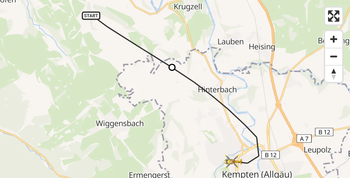 Flugroute Rettungshubschrauber Altusried - Kempten (Allgäu), 01 August 2026, 17:02
