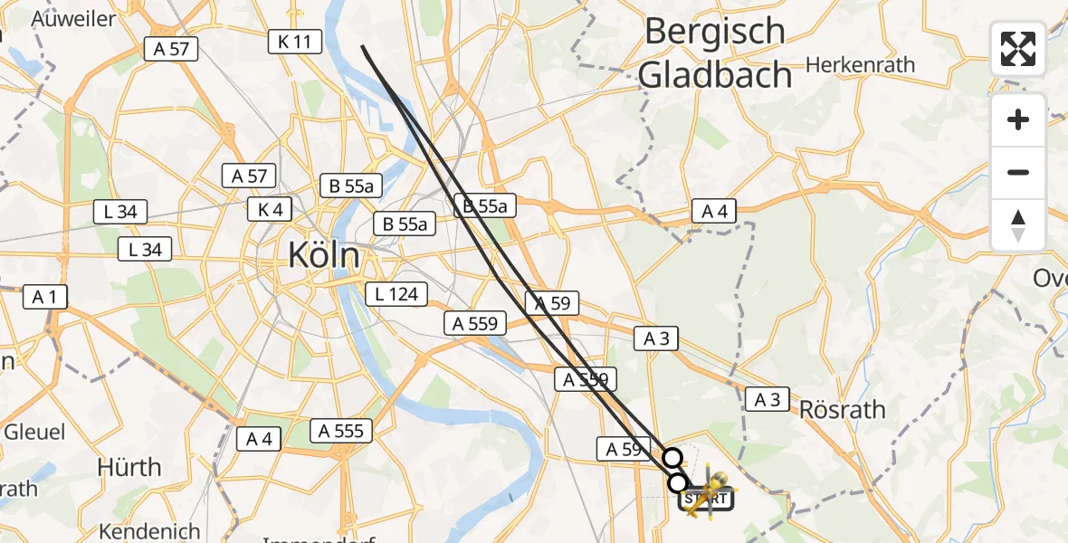 Flugroute Rettungshubschrauber Köln Bonn Flughafen - Köln Bonn Flughafen, 01 August 2026, 17:04
