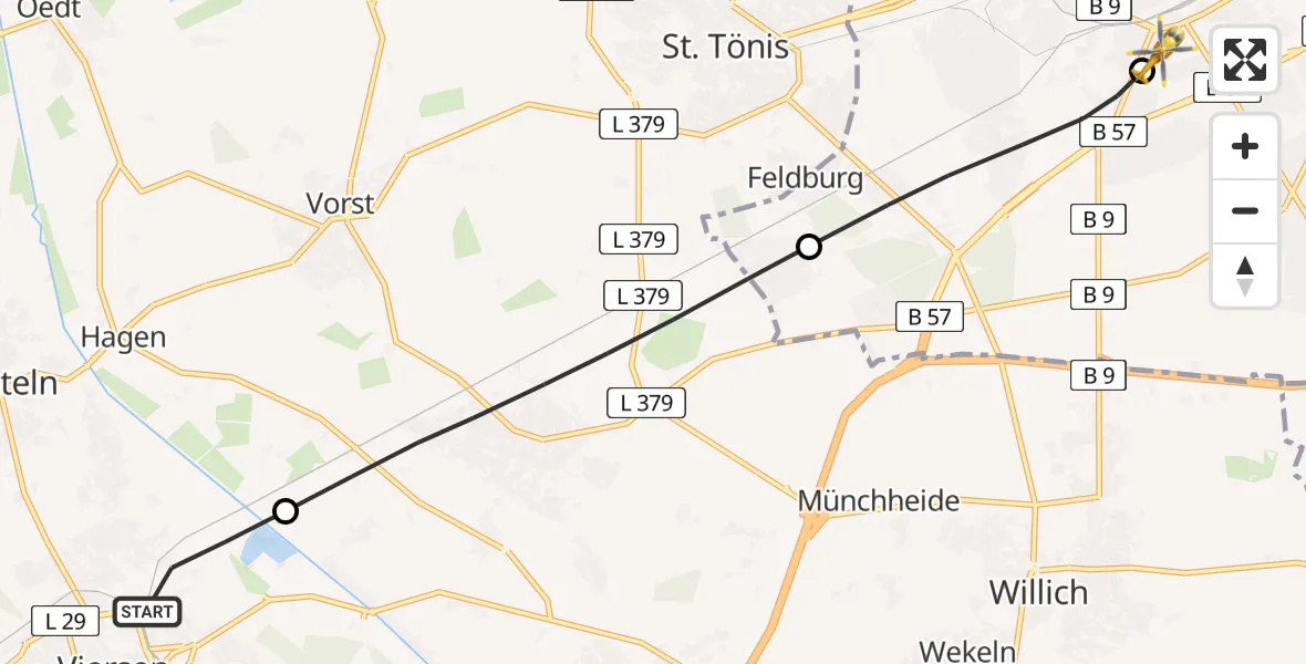 Flugroute Rettungshubschrauber Viersen - Helios Clinic Krefeld, 01 August 2026, 17:05