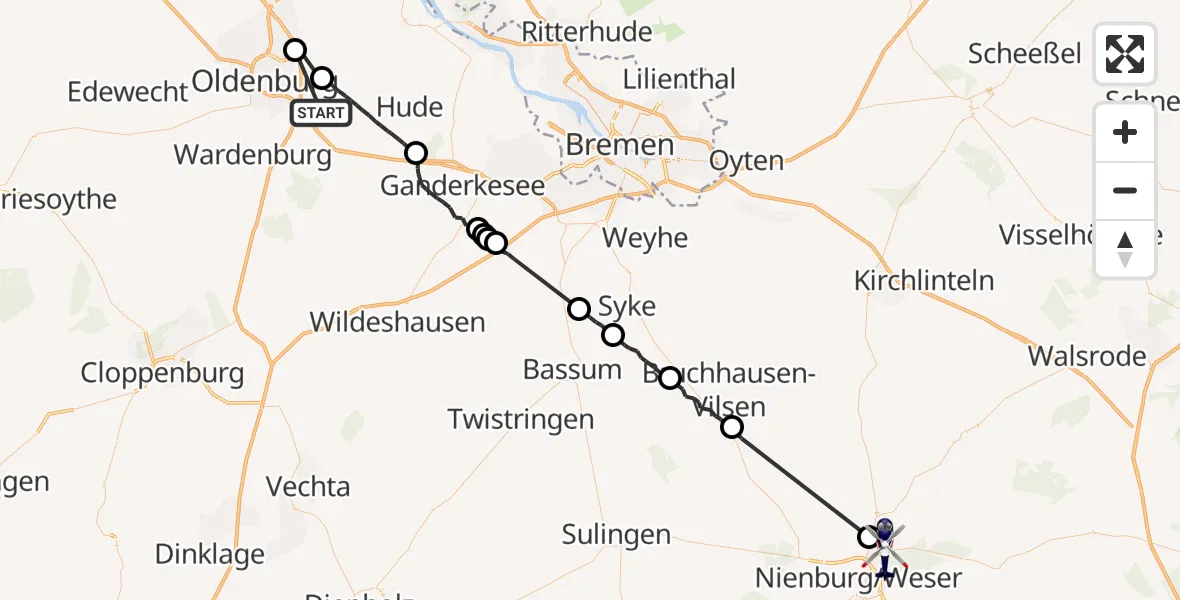 Flugroute Polizeihubschrauber Hude (Oldb) - Nienburg (Weser), 01 August 2026, 17:13