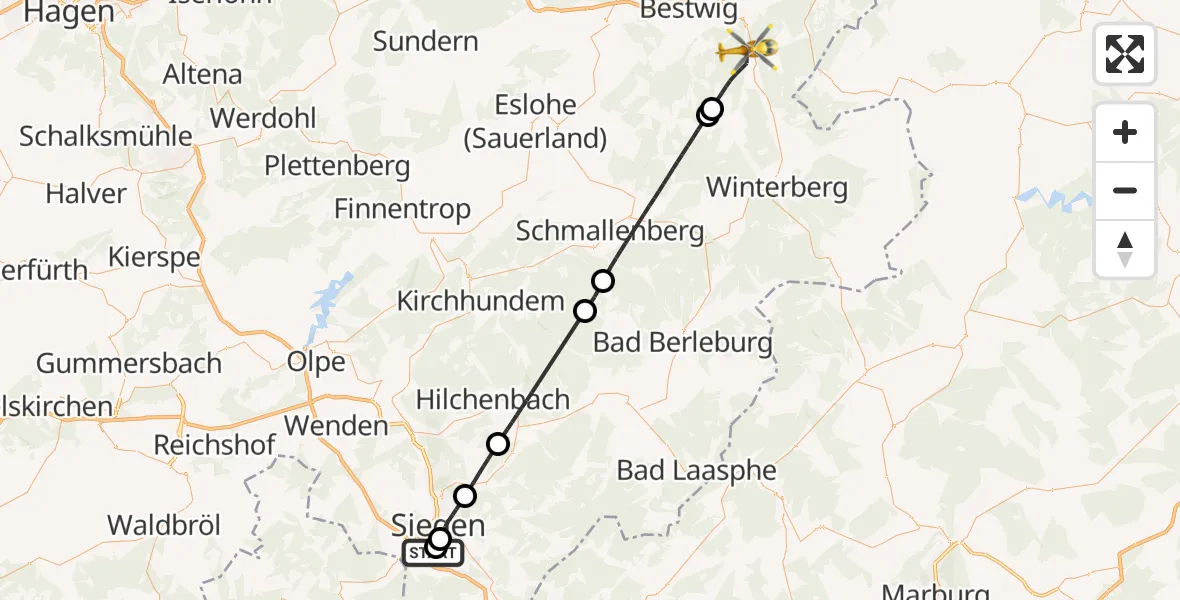 Flugroute Rettungshubschrauber Evangelisches Jung-Stilling Hospital - Olsberg, 01 August 2026, 17:18