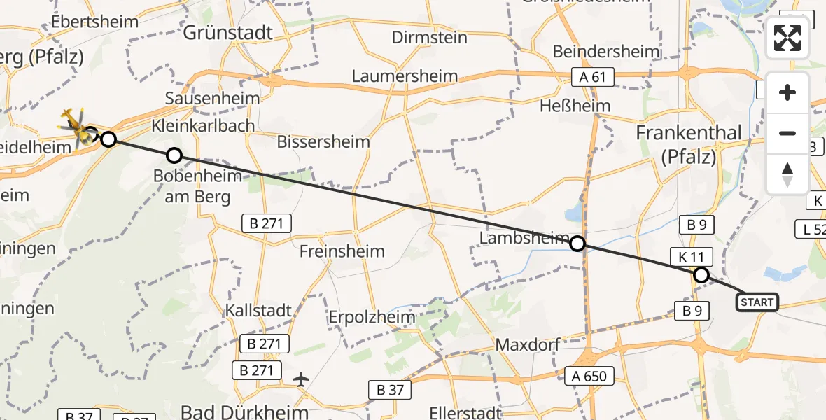 Flugroute Rettungshubschrauber Ludwigshafen am Rhein - Tiefenthal, 01 August 2026, 17:23