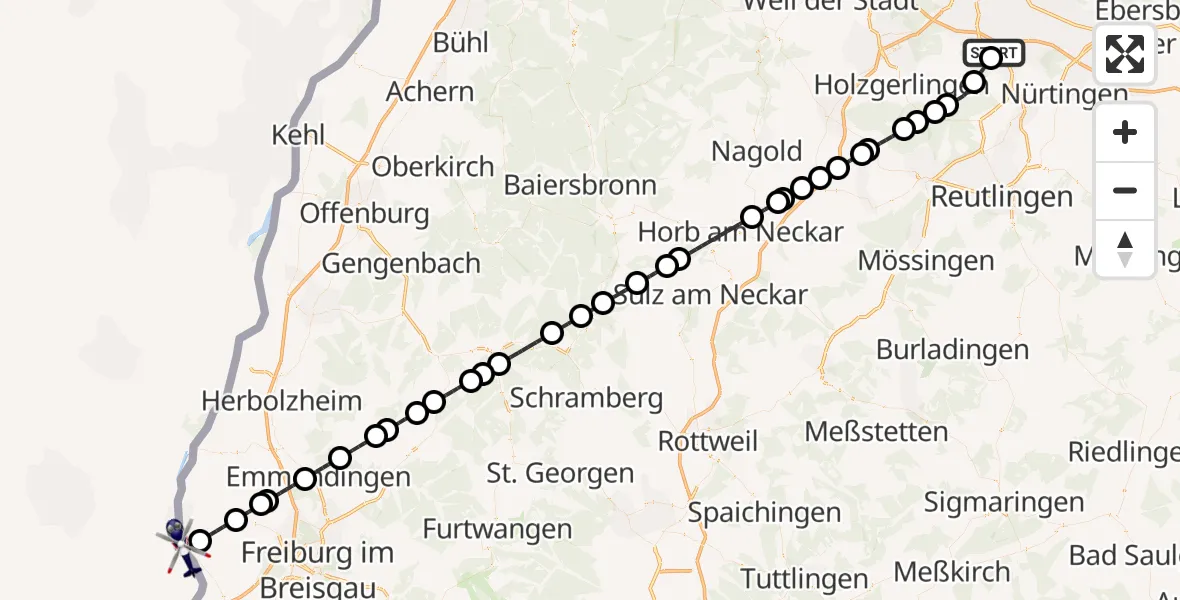 Flugroute Polizeihubschrauber Flughafen Stuttgart - Breisach am Rhein, 01 August 2026, 17:27