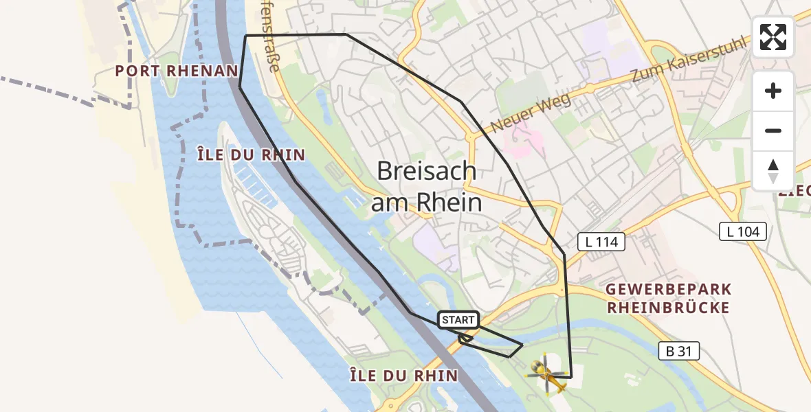 Flugroute Ambulanzhubschrauber Breisach am Rhein - Breisach am Rhein, 01 August 2026, 17:28