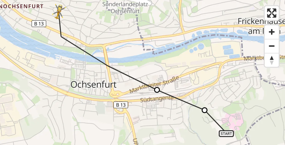 Flugroute Rettungshubschrauber Ochsenfurt Hospital - Ochsenfurt, 01 August 2026, 17:30