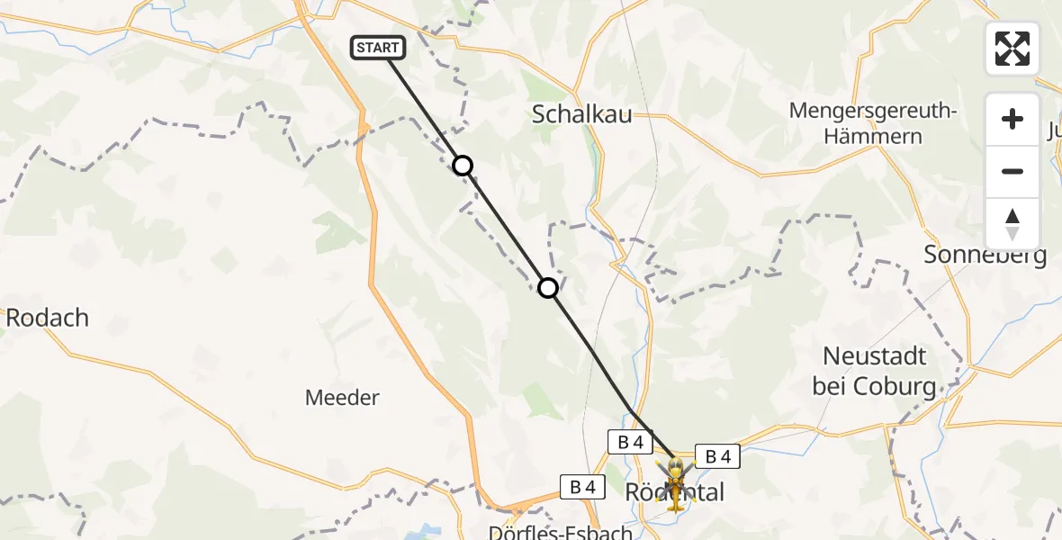 Flugroute Rettungshubschrauber Eisfeld - Rödental, 01 August 2026, 17:30