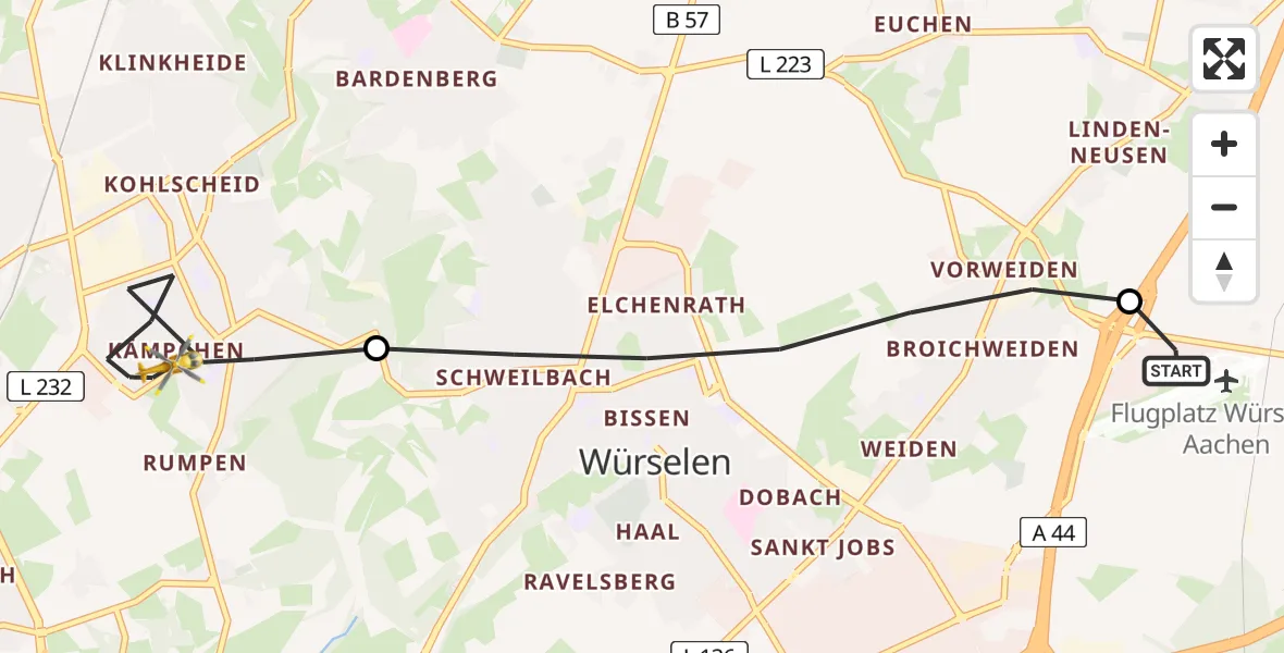 Flugroute Rettungshubschrauber Aachen-Merzbrück Flughafen - Herzogenrath, 01 August 2026, 17:39