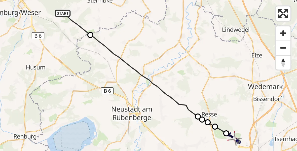 Flugroute Polizeihubschrauber Stöckse - Flughafen Hannover, 01 August 2026, 17:42