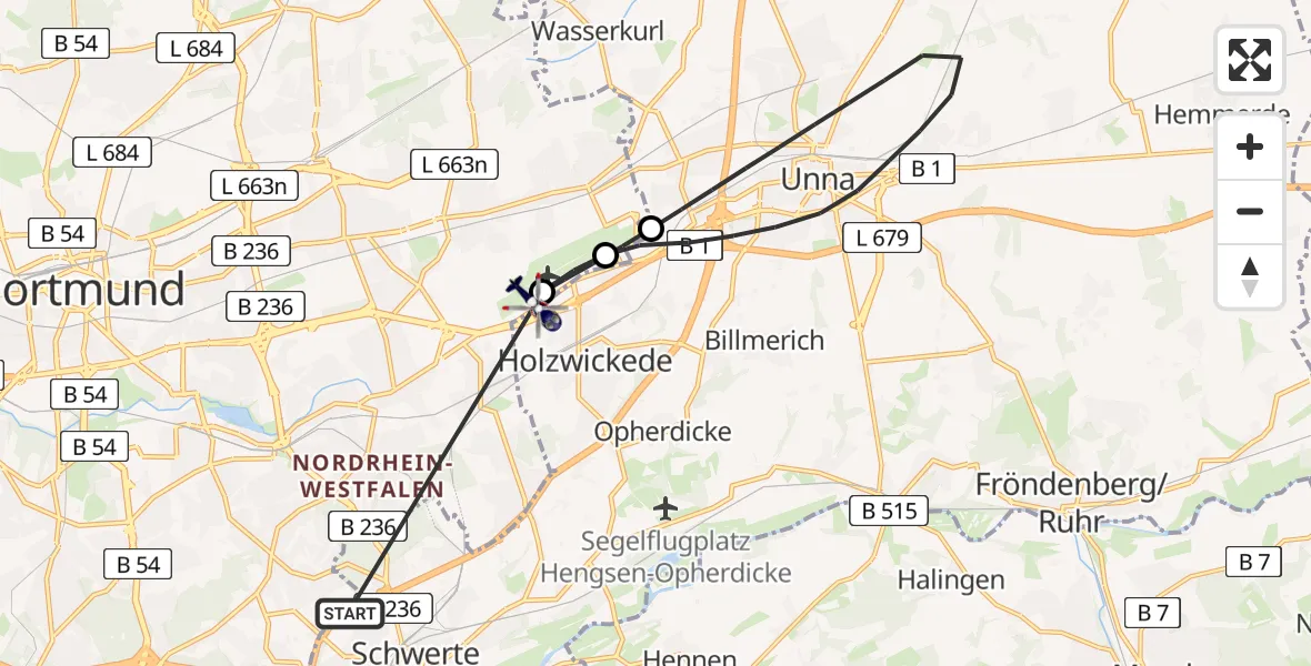 Flugroute Polizeihubschrauber Schwerte - Dortmund Flughafen, 01 August 2026, 17:42