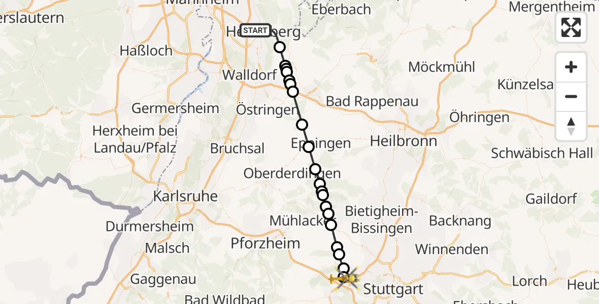 Flugroute Rettungshubschrauber Heidelberg - Leonberg Hospital, 01 August 2026, 17:44