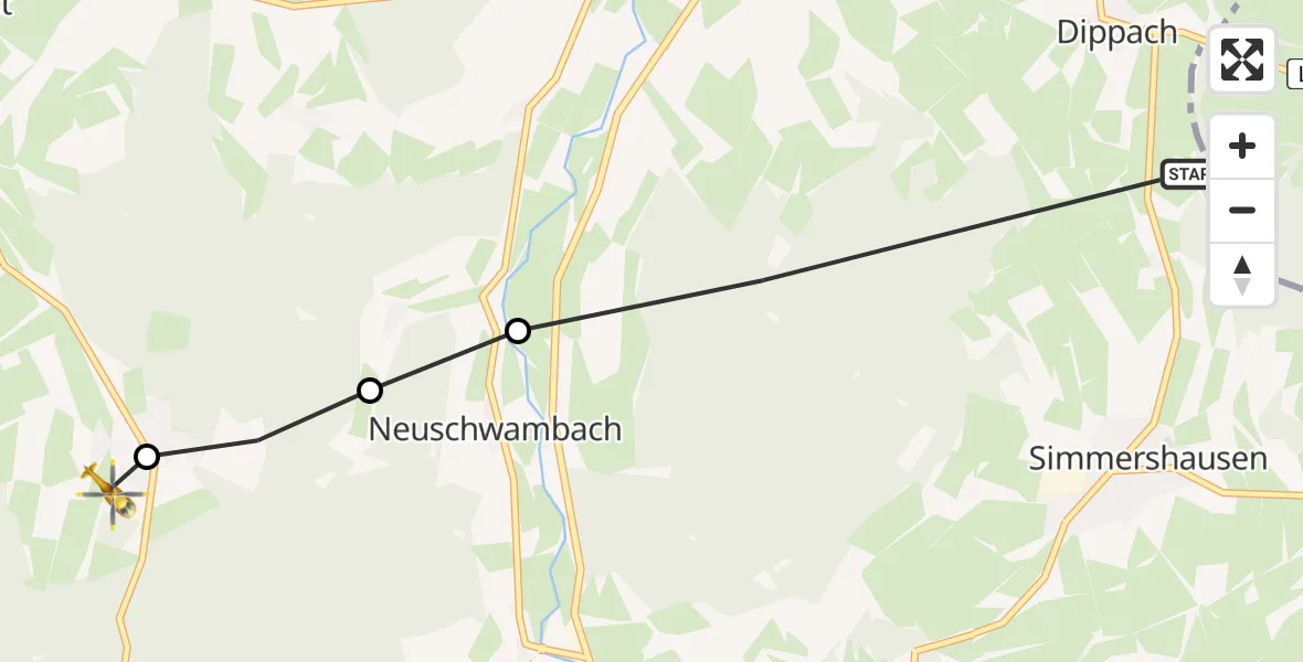 Flugroute Rettungshubschrauber Tann (Rhön) - Hilders, 01 August 2026, 18:01