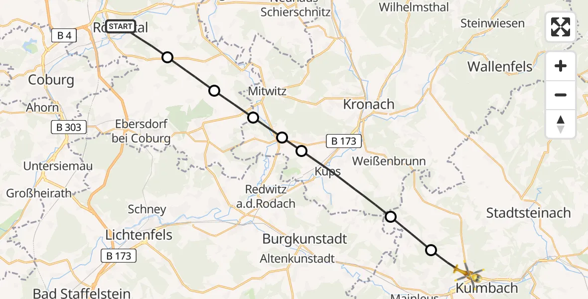 Flugroute Rettungshubschrauber Rödental - Kulmbach, 01 August 2026, 18:02