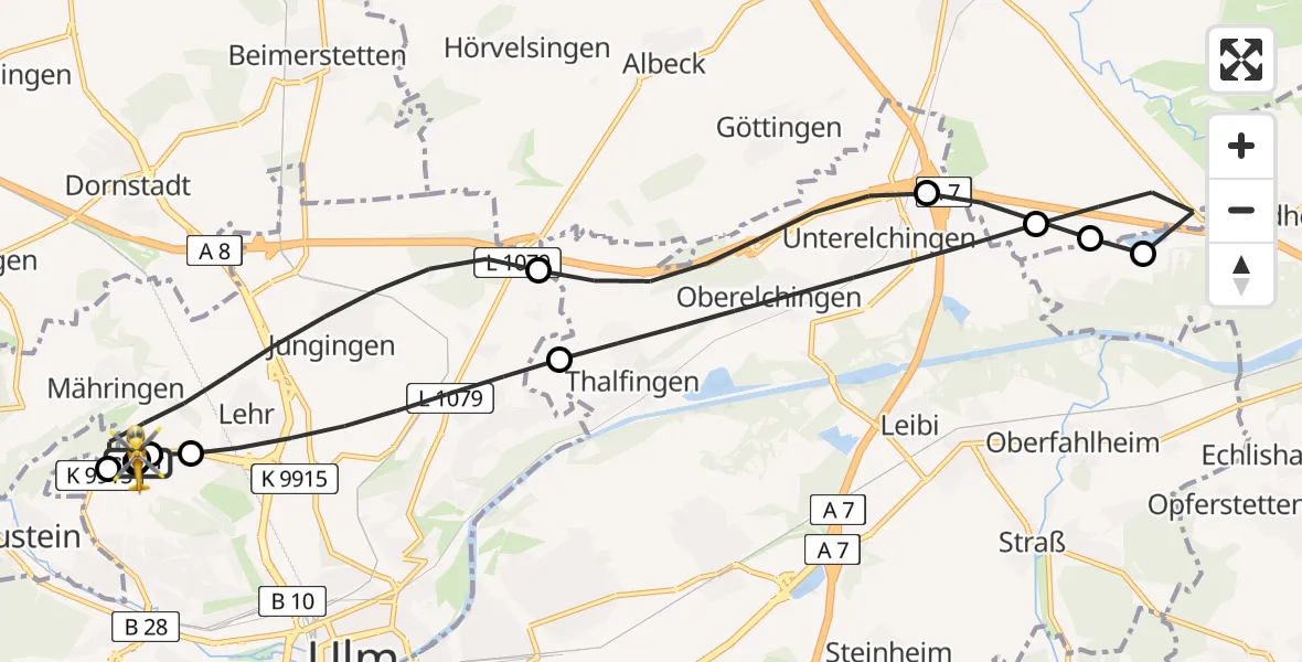 Flugroute Rettungshubschrauber Ulm Military Hospital Emergency - ADAC Air Rescue Station Ulm (Christoph 22), 01 August 2026, 18:08