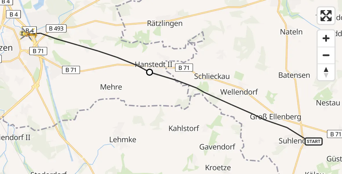 Flugroute Rettungshubschrauber Suhlendorf - Uelzen, 01 August 2026, 18:14