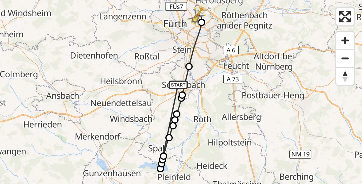 Flugroute Ambulanzhubschrauber Schwabach - Flughafen Nuremberg, 01 August 2026, 18:22