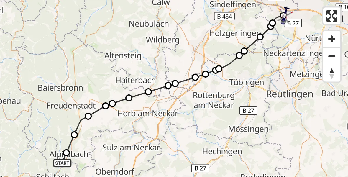 Flugroute Polizeihubschrauber Schenkenzell - Flughafen Stuttgart, 01 August 2026, 18:34
