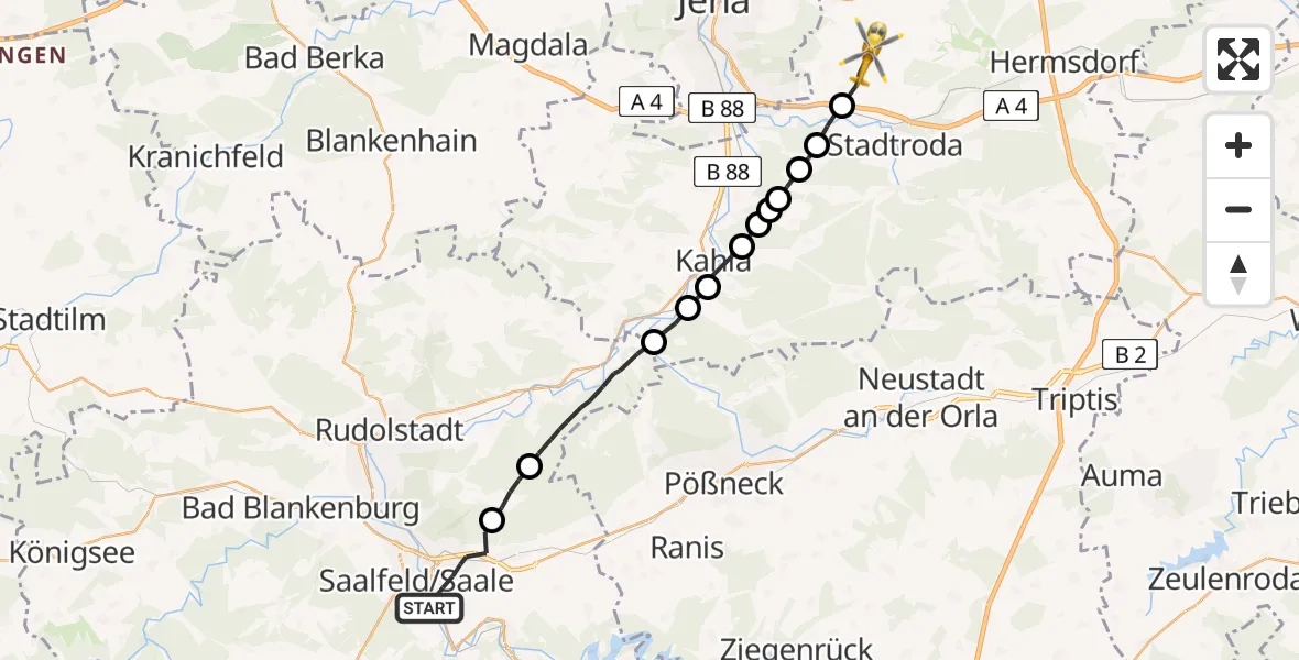 Flugroute Rettungshubschrauber Saalfeld/Saale - Schlöben, 01 August 2026, 18:37