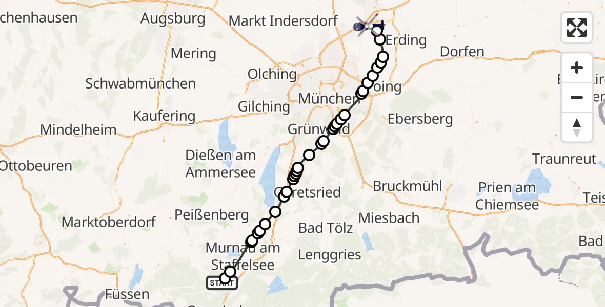 Flugroute Polizeihubschrauber Oberammergau - München Flughafen, 01 August 2026, 18:51