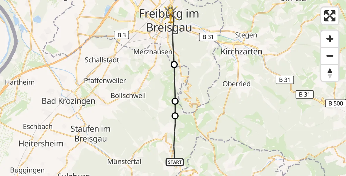 Flugroute Ambulanzhubschrauber Münstertal/Schwarzwald - Freiburg im Breisgau, 01 August 2026, 18:53