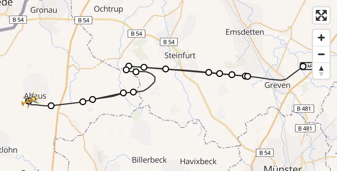 Flugroute Ambulanzhubschrauber Christoph  Westfalen-ADAC - Sankt Marien Hospital Ahaus, 01 August 2026, 18:56