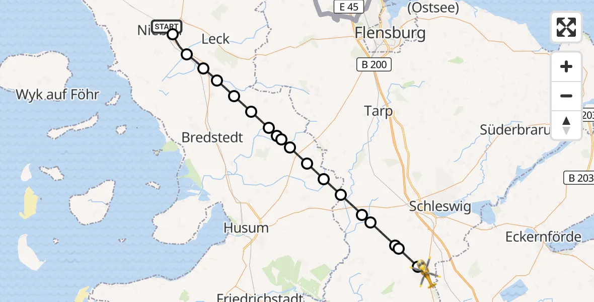 Flugroute Ambulanzhubschrauber Niebüll - Kropp, 01 August 2026, 20:06