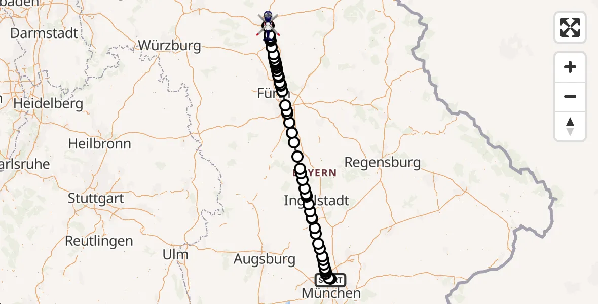 Flugroute Polizeihubschrauber Oberschleißheim - Bamberg, 01 August 2026, 20:09