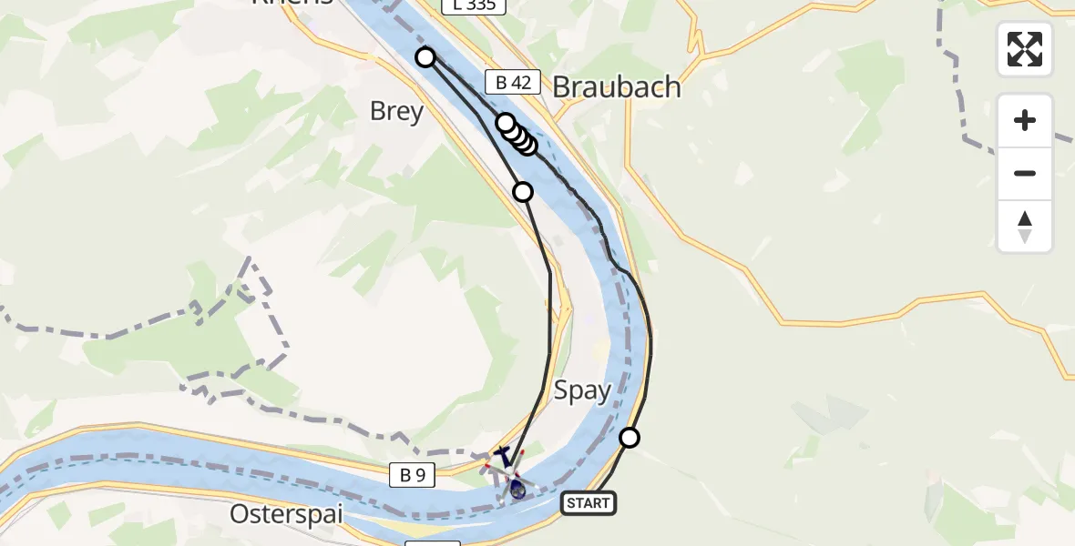 Flugroute Polizeihubschrauber Osterspai - Spay, 01 August 2026, 20:12
