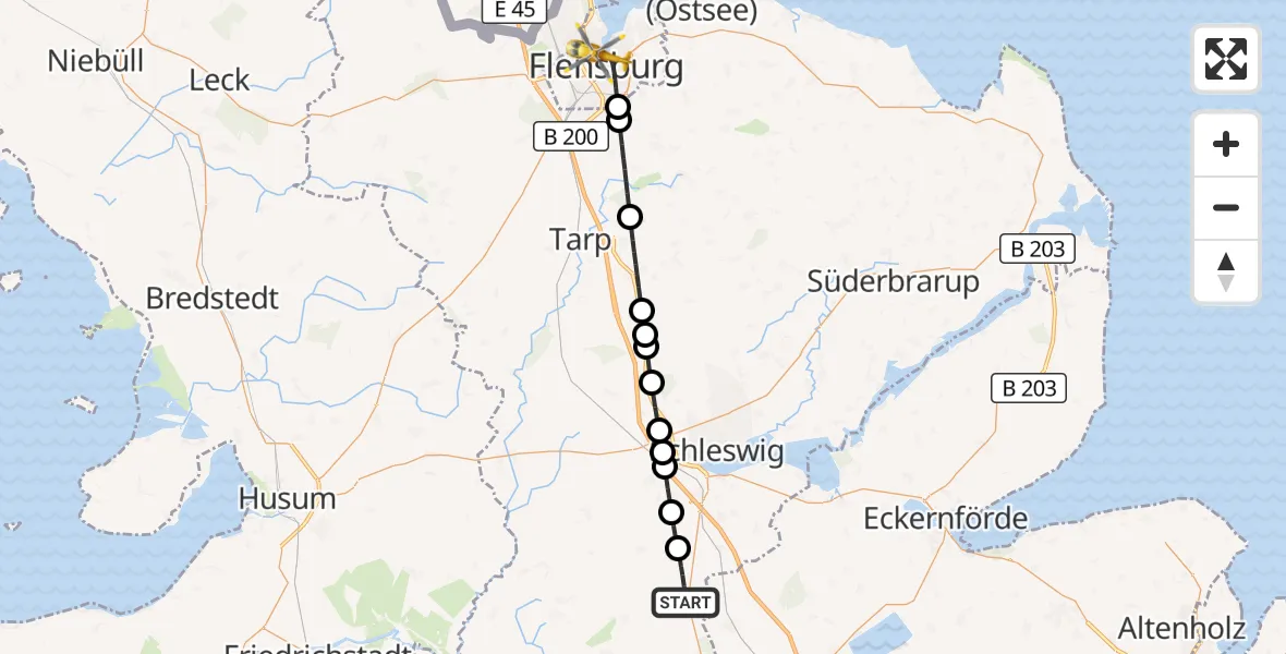 Flugroute Ambulanzhubschrauber Kropp - Flensburg, 01 August 2026, 20:40