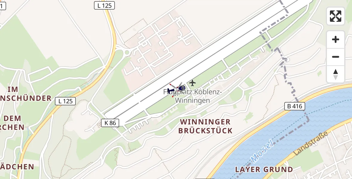 Flugroute Polizeihubschrauber Koblenz-Winningen Flugplatz - Koblenz-Winningen Flugplatz, 01 August 2026, 20:42