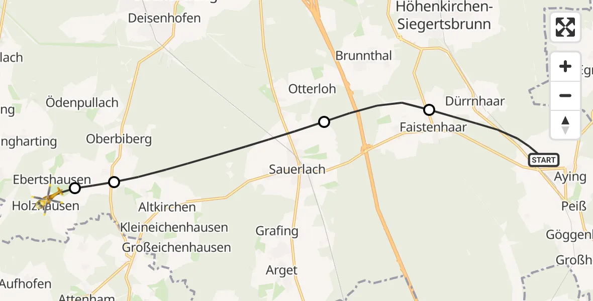 Flugroute Rettungshubschrauber Aying - Straßlach-Dingharting, 01 August 2026, 20:57
