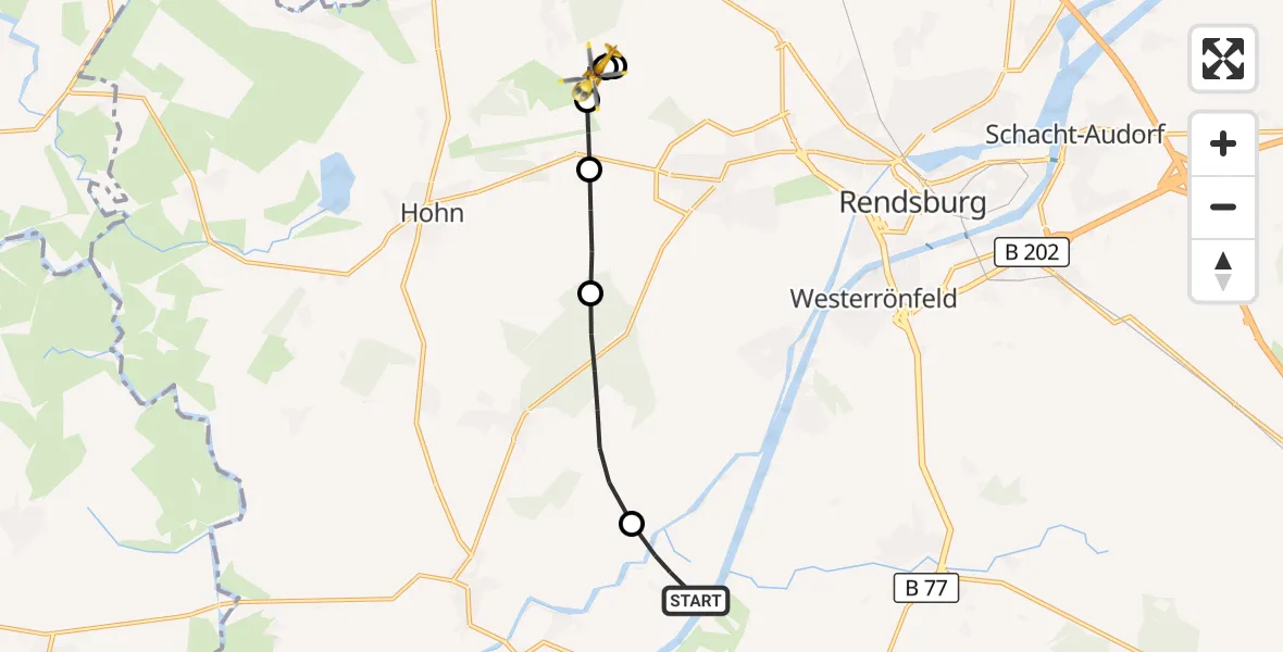 Flugroute Ambulanzhubschrauber Hörsten - Hohn, 01 August 2026, 21:02