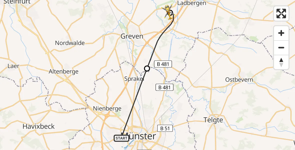 Flugroute Ambulanzhubschrauber Münster - Christoph  Westfalen-ADAC, 01 August 2026, 21:08