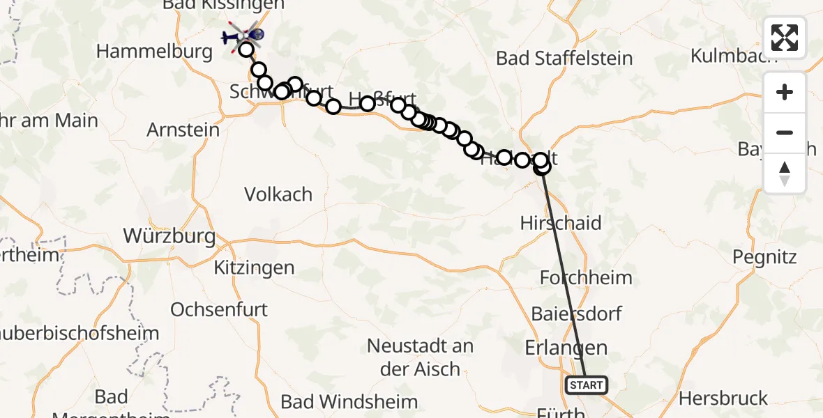 Flugroute Polizeihubschrauber Neunhofer Forst - Oerlenbach, 01 August 2026, 21:16