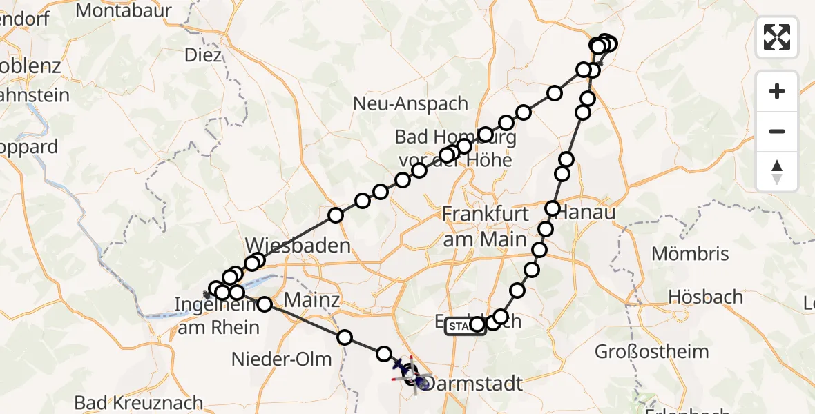 Flugroute Polizeihubschrauber Flughafen Frankfurt-Egelsbach - Büttelborn, 01 August 2026, 21:40