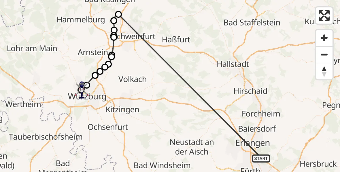 Flugroute Polizeihubschrauber Neunhofer Forst - Würzburg-Schenkenturm Flugplatz, 01 August 2026, 21:54