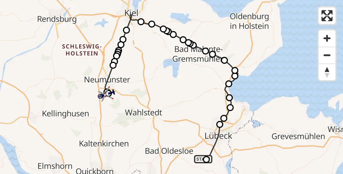 Flugroute Polizeihubschrauber Bliestorf - Boostedt, 01 August 2026, 21:58