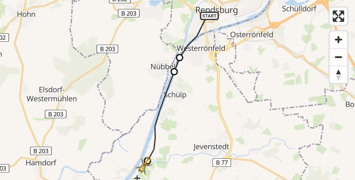 Flugroute Ambulanzhubschrauber Rendsburg - Hörsten, 01 August 2026, 22:01