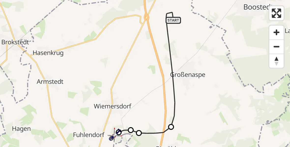 Flugroute Polizeihubschrauber Großenaspe - Bad Bramstedt Hubschrauberlandeplatz, 01 August 2026, 22:56